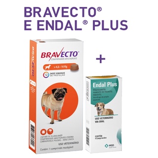 Bravecto Cães 4,5 A 10 Kg + Endal Plus Vermífugo C/ 4 Comp.