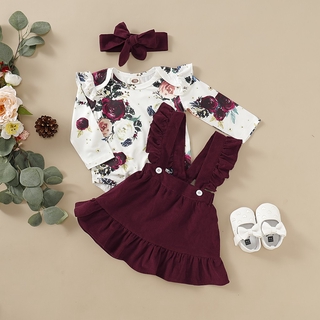 Infant 3-Pack Floral Cotton Long Sleeve Jumpsuit Sling Button Dress