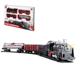 Brinquedo trem locomotiva ferrorama com vagão e farol (1)