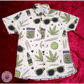 Camisa Botão Ganja Erva Medicinal Cannabis Moda Alternativa