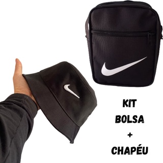 Kit Bolsa Bag lateral + Chapeu Bucket Hat Preto Unissex Mega Promoção