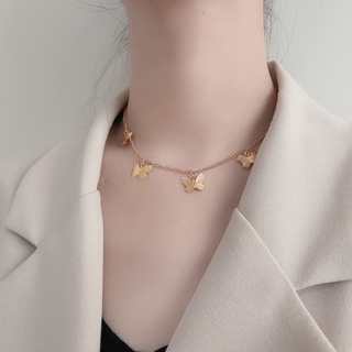 Colar / Gargantilha Feminina De Borboleta Com Corrente De Ouro | Butterfly Choker Necklace Women's Gold Chain Statement Collar (1)