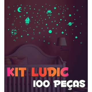 Adesivos que brilham no escuro - Kit Ludic - 100 Peças - Starfix - Astronauta Foguete Estrelas Planetas - Luminosos Fosforescente