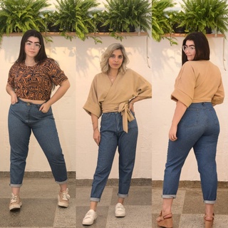 Calça Mom Feminina jeans Lisa 100% algodão lisa