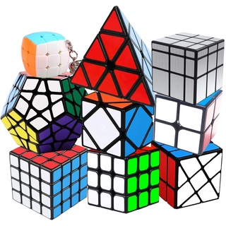 Conjunto Cubo Mágico Puzzle 2x2 3x3 4x4 Pyraminx Megaminx Espelho Skewb Fisher Bun Cube Keychain, Fast & Smooth Magic Cube Pack De 9