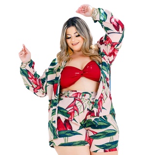 Conjunto Plus Size Short Cropped Kimono Roupas femininas GG