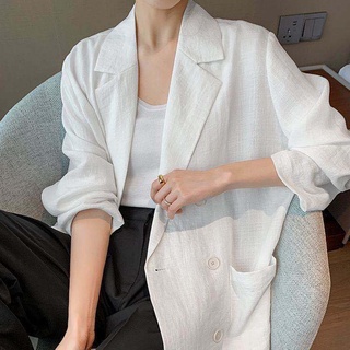 Estoque Pronto Novo Estilo De Linho Branco Pequeno Terno Mulheres Jaqueta Fino 2022 Verão Versão Coreana Solta Protetor Solar Casuais Top