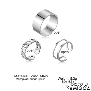 3 Pçs / Set Coreano Simples Anéis Ajustáveis Set Metal Oco Anéis De Dedo Moda Feminina Jóias Acessórios -OLO (9)