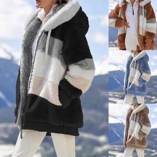 [HORI]1*Coat Fluffy Hooded Outwear Soft Shell Teddy Bear Thermal Modern Warm&New