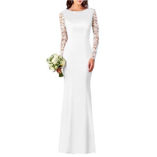Vestido Longo Noiva Casamento Civil Branco Manga Longa Renda N168