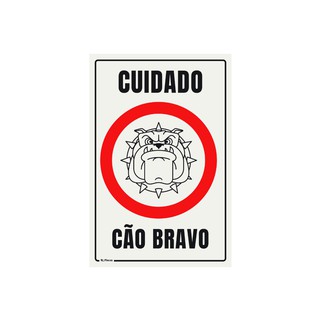 Placa de Sinalização Cuidado Cão Bravo 20 x 30 - Vertical
