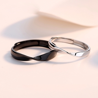 1PC Mobius Anéis Amante Casal Presente Black White Estilo Simples Ajustável Anéis De Noivado Casamento (7)