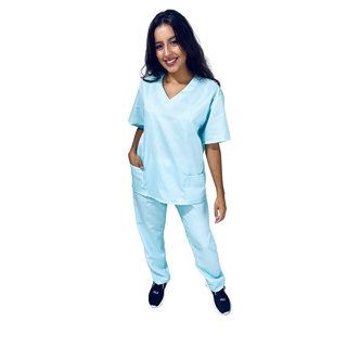 Pijama Cirúrgico Scrub Feminino Oxford Rose Carcelin, Tecido não Amassa (não precisa passar) e seca rápido. Ideal para médicos, enfermeiros. (VERDE AGUA) BORDADO GRÁTIS