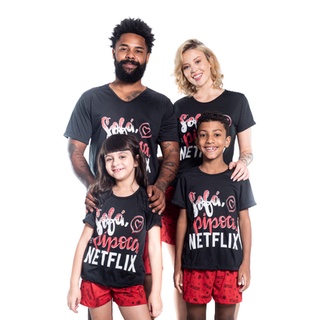 Kit 3 Pijamas Família Netflix- 2 adultos e 1 infantil- Sofá Pipoca e Netflix (1)