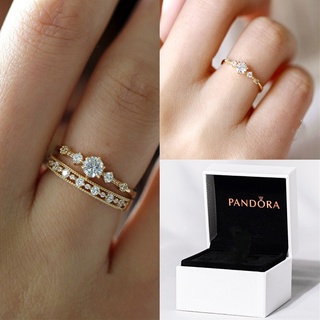 2 Pçs/Set Pandora Anel Com Caixa De Promessa Romântico 14 K Ouro Noivado Casamento Cubic Zirconia Diamante Mulher Prata (1)