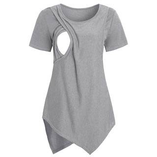 Camiseta Feminina irregular Com Bainha De Manga Curta Para Amamentação/Maternidade