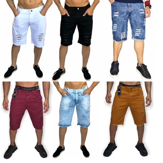 Bermuda Jeans Masculina Rasgada Kit com 3 Variadas