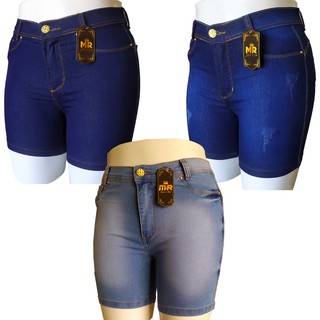 Kit 3 Shorts Jeans Feminina Cintura Alta Plus Size Lycra Meia Coxa