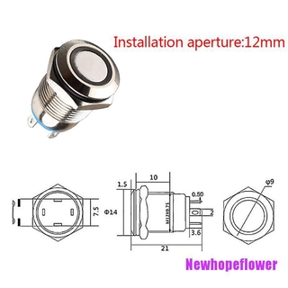 Nfph 12mm Metal Annular Botão Interruptor Preto Anel Luz Led Travamento Momentâneo (9)