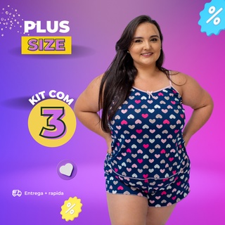 Kit 3 Baby Doll Plus Size Pijama feminino Plus Size