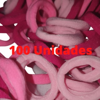 100 Elásticos Tipo Meia Gominha de Cabelo Liguinha Tons de Rosa Xuxinha Feminina Adulto e Criança Rabicó