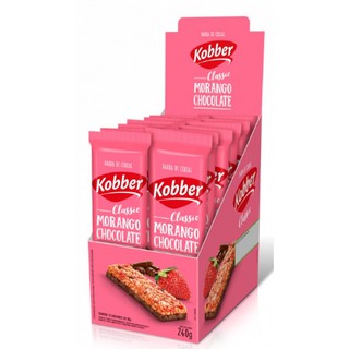 Barra Cereal Kobber Clássic - Sabor Morango com Chocolate - Display com 12 barras de 20g