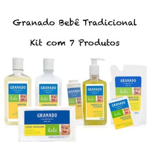 KIT GRANADO BEBE TRADICIONAL COM 07 PRODUTOS ( Shampoo + Cond + Sabonete Liquido + Sab Liq Refil + Sabonete Barra + Lenço Umedecido + Talco )