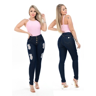 Calca Jeans escura rasgada feminina cintura alta levanta bumbum skinny destroid (1)