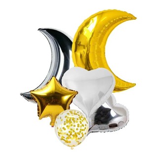 Kit 6 Balão Metalizado Lua Coração Látex C/ Confete Festa Decoração Aniversário