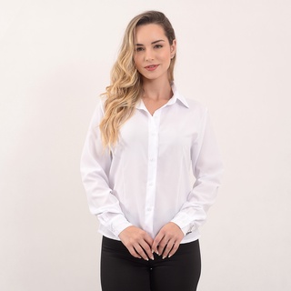 camisete branca camisa social feminina manga longa gabardine passa fácil direto da fábrica