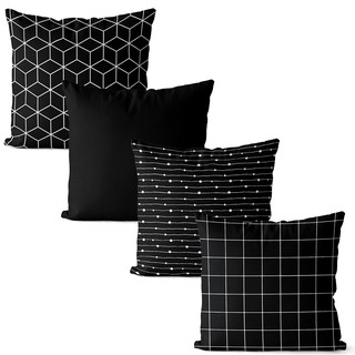 Kit 4 capas de almofadas decorativas geométrica preto e branco 42x42