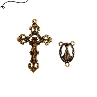 10 Entremeios Nossa Senhora Aparecida + 10 Crucifixos Italianos Em Ouro Velho Para Fazer Terço (1)
