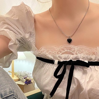 [ZOMI] Colar de corrente com cordão de coração negro estilo coreano para mulheres (5)