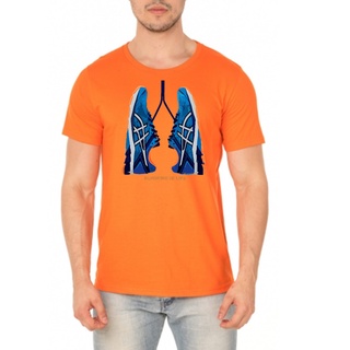 Camiseta Masculina Laranja T-Shirt Frase Tênis Pulmão