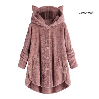 casacos feminino de inverno Com Capuz Cardigan De Lã Com Orelhas (8)