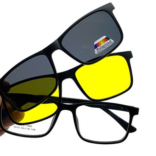 óculos grau e sol clip on 3 em 1 preto e amarelo masculino
