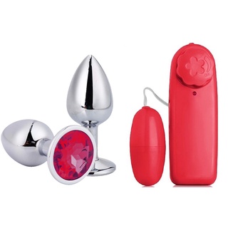 Plug anal metal e vibrador bullet multivelocidade kit vermelho sexshop Envio Discreto