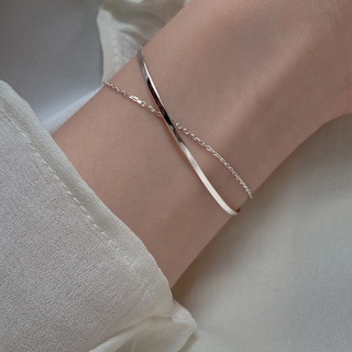 Bracelete de prata 925 nova simples bracelete de dupla camada fashion bracelete coreano ins acessórios presente