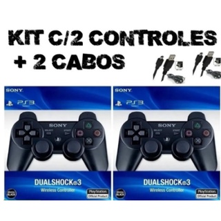 Kit 2 Controle Joystick Sem Fio Sony Dualshock 3 ORIGINAL+ CABO