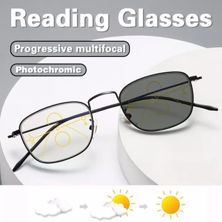Óculos de leitura 4 em 1 multi-foco progressivo + fotocromático + anti-luz azul feminino masculino e feminino óculos para presbiopia com grade