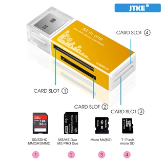 Leitor De Cartão De Memória USB 2.0 Apoio TF Micro SD T Flash MS M2 MMC 4 Em 1