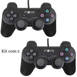 Kit c/ 2 Controles Manete Ps2 Playstation 2 Joystick Com Fio