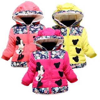 2021 Inverno nova menina fofa Minnie Mickey Mouse bordado infantil casaco acolchoado espesso e quente