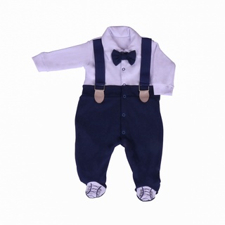 Saida Maternidade Menino Azul Marinho Suspensórios luxo com naninha 100% algodão (7)
