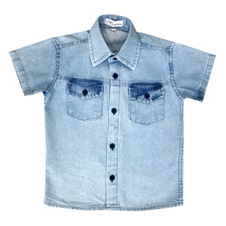 Camisa infantil jeans manga curta para meninos do tamanho 1 ao 16 (1)