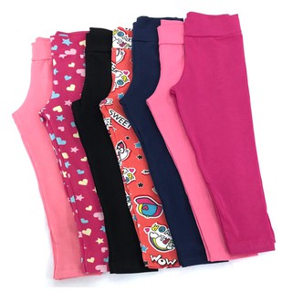 3 calças legging 1 ao 14 anos leg infantil para crianças em cotton cores sortidas lisas e estampadas tamanhos 1 ao 14