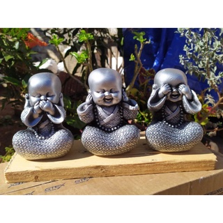 Buda Decoração Monge Trio de Buda Decoração Sabedoria Surdo Cego e Mudo 13 cm Budas Decorativos Colar