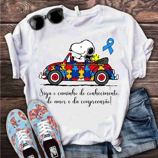Camiseta Autismo Snoopy no Carro