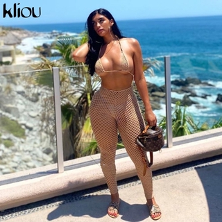 Kliou See-Through Hollow Sexy Pants Two-Piece Suit