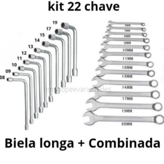🔥PROMOÇÃO🔥 Jogo Kit de Chaves Combinadas Boca Estrela e Fixa Resistente 12 + Jogo chave biela L em milimetros 10 peças 8-9-10-11-12-13-14-15-17-19mm